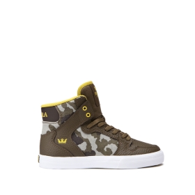 Kids Supra High Top Shoes VAIDER Olive Camo/white | AU-49008